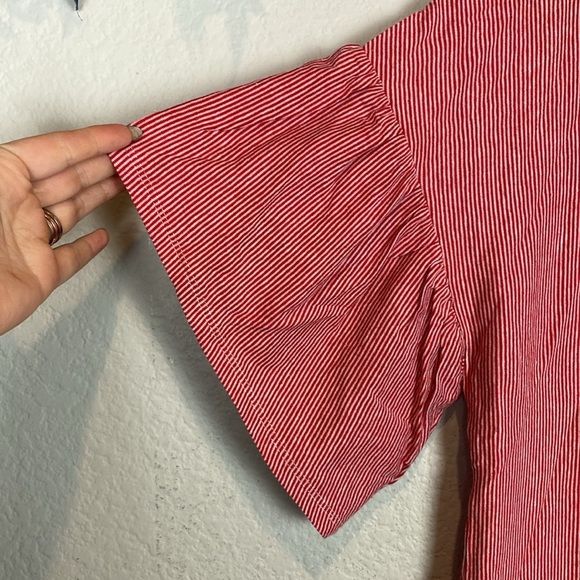 Zara ruffle sleeve red and white striped tshirt dress - Picture 4 of 5